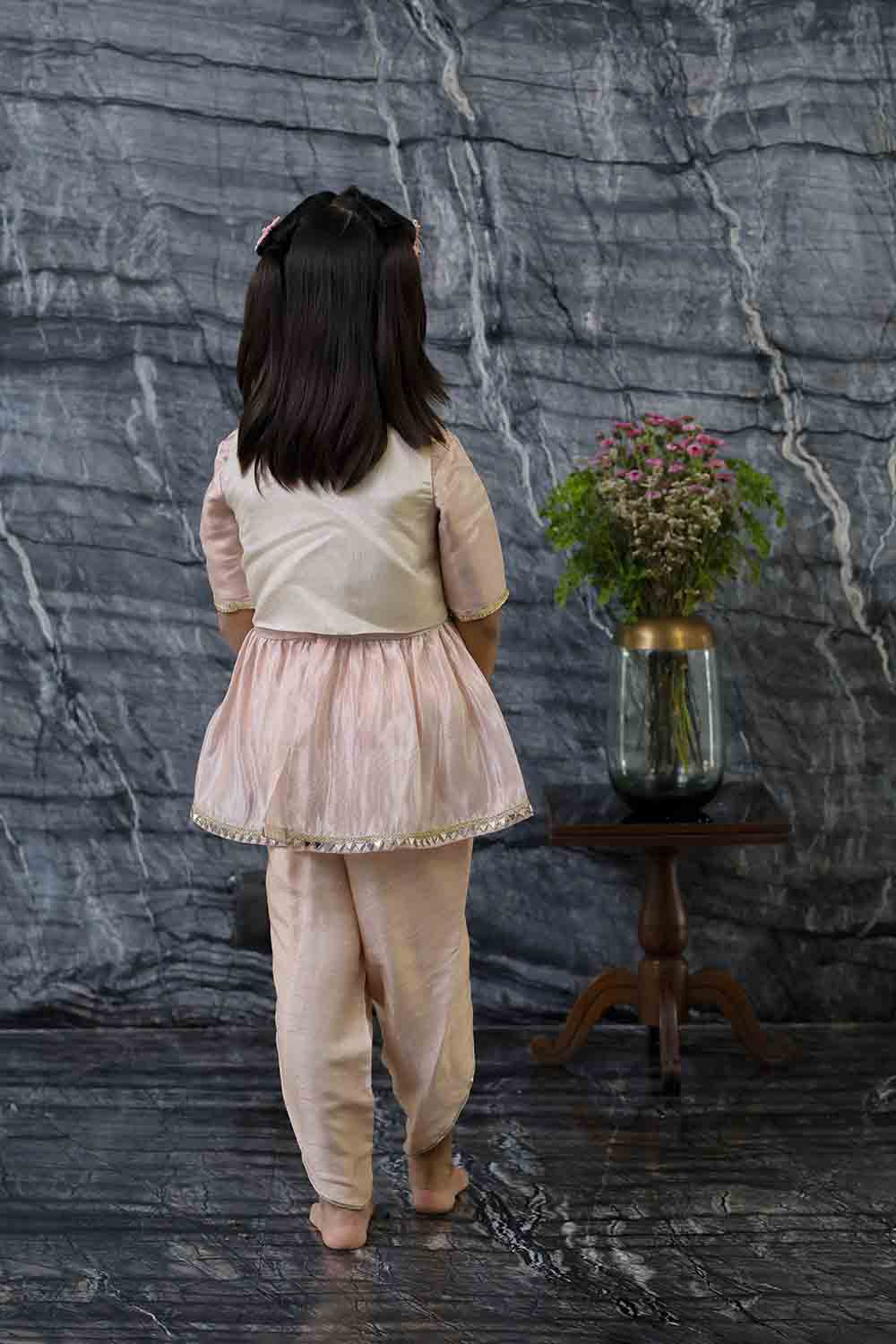 Mirror embroidery tissue dhoti set for infant girls