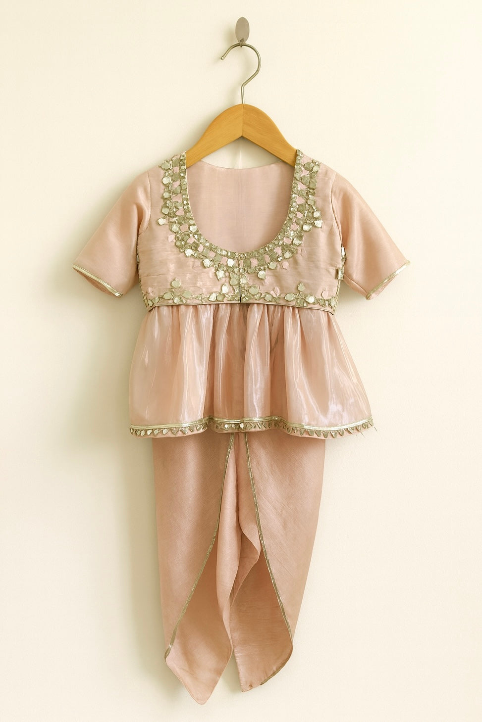 Mirror embroidery tissue dhoti set for infant girls