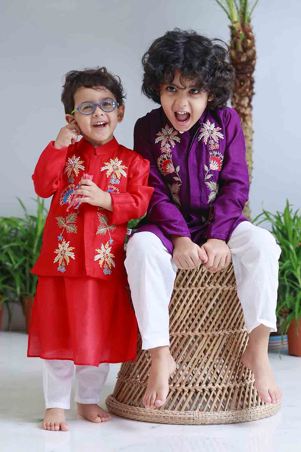 Purple traditional embroidered kurta set