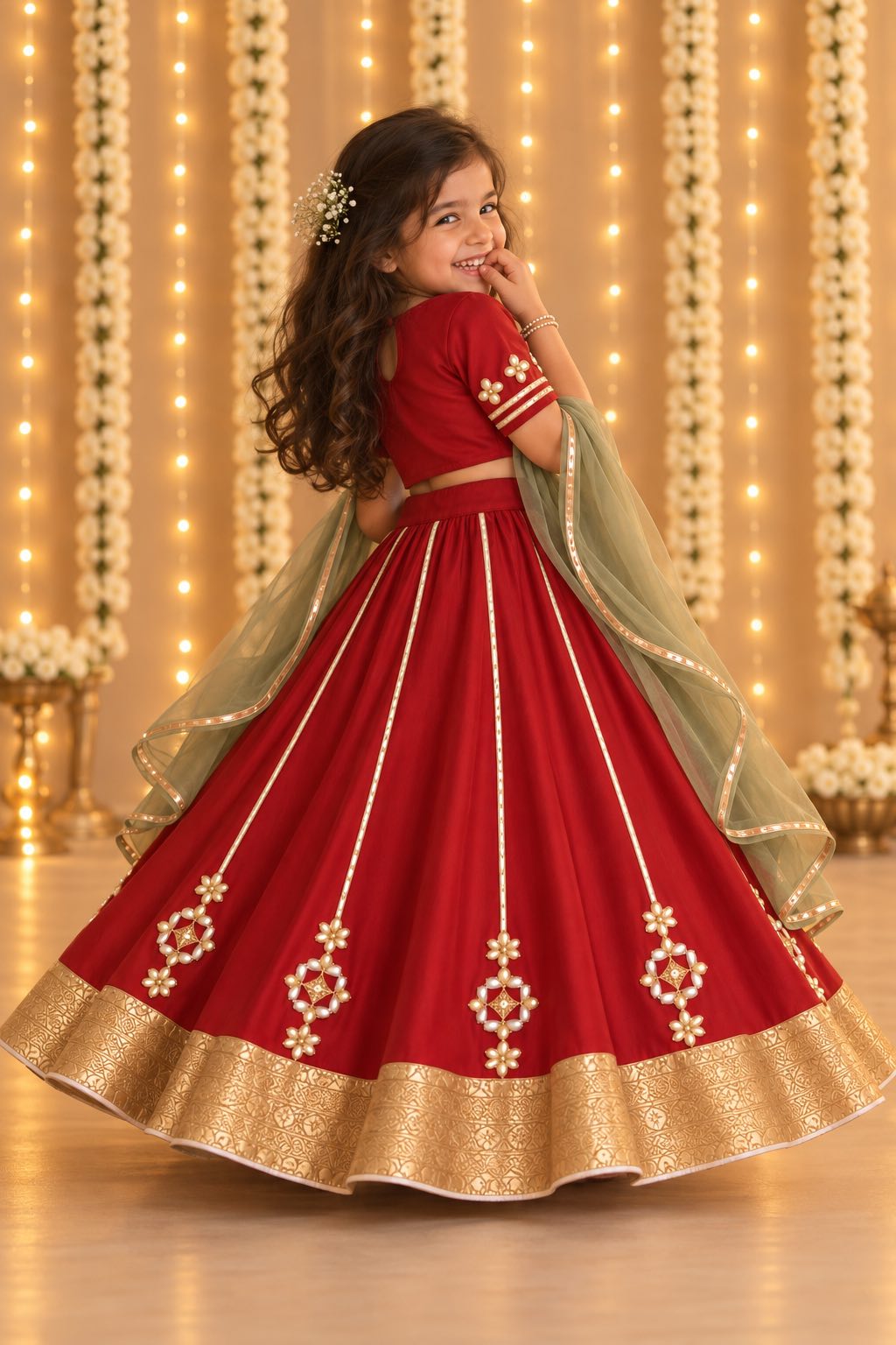 Ruby embroidered Gota lehnga for infant girls
