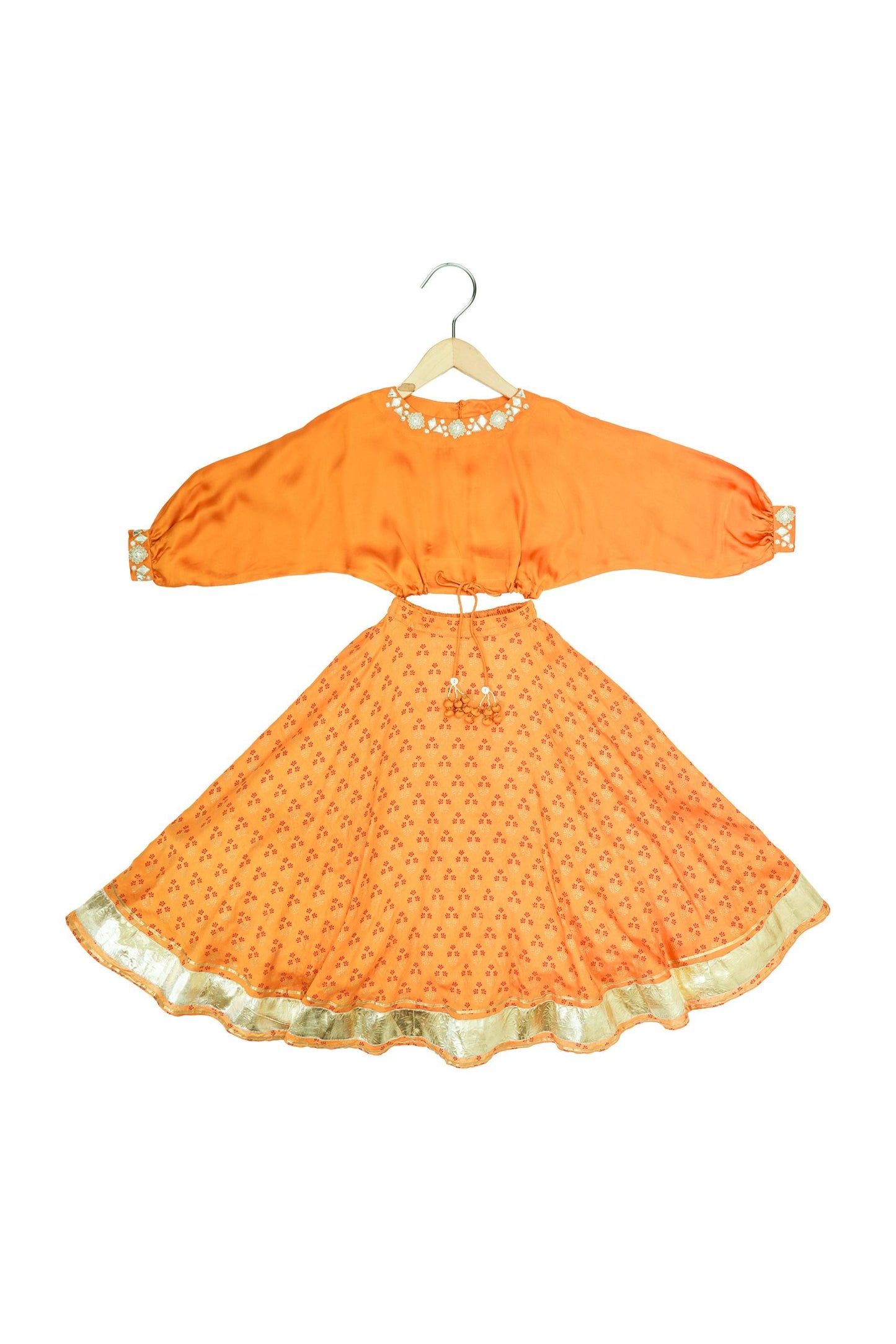 Mirror embroidered printed lehnga set for girls