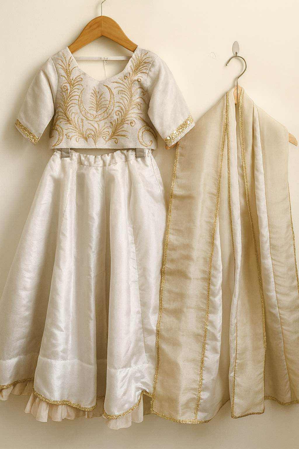 Constellation embroidered tissue lehnga set for infant girls