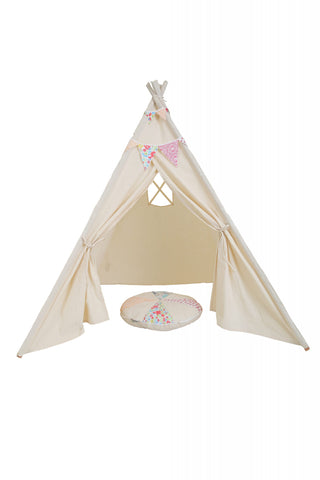 Cream, pretend play tee pee with matching bunting