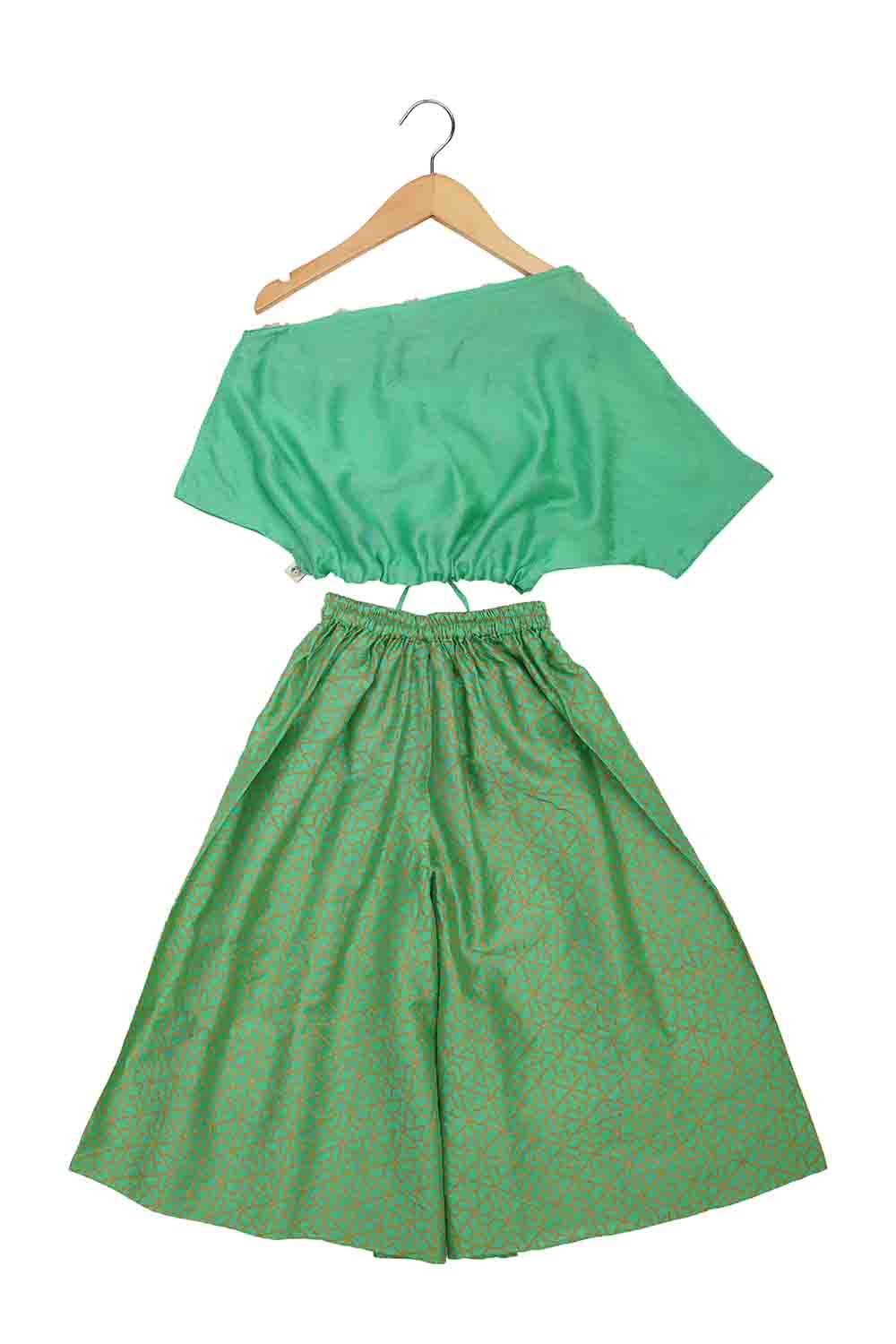 3D Off- shoulder blouse and palazzo set for girls