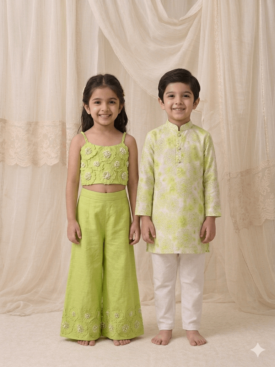 Lime printed Kurta Set for infant boys