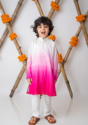 Fuschia Shaded kurta with motif set for infant boys