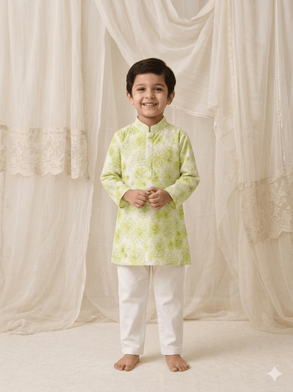 Lime printed Kurta Set for infant boys