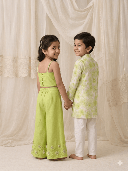 Lime printed Kurta Set for infant boys