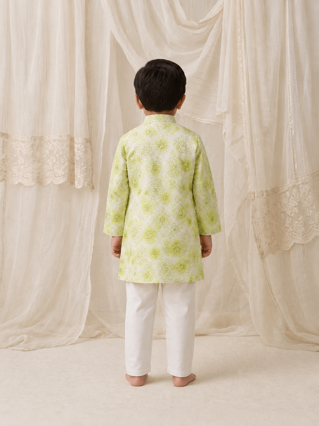 Lime printed Kurta Set for infant boys