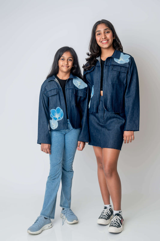 Abstract flower oversize Denim Jacket-1