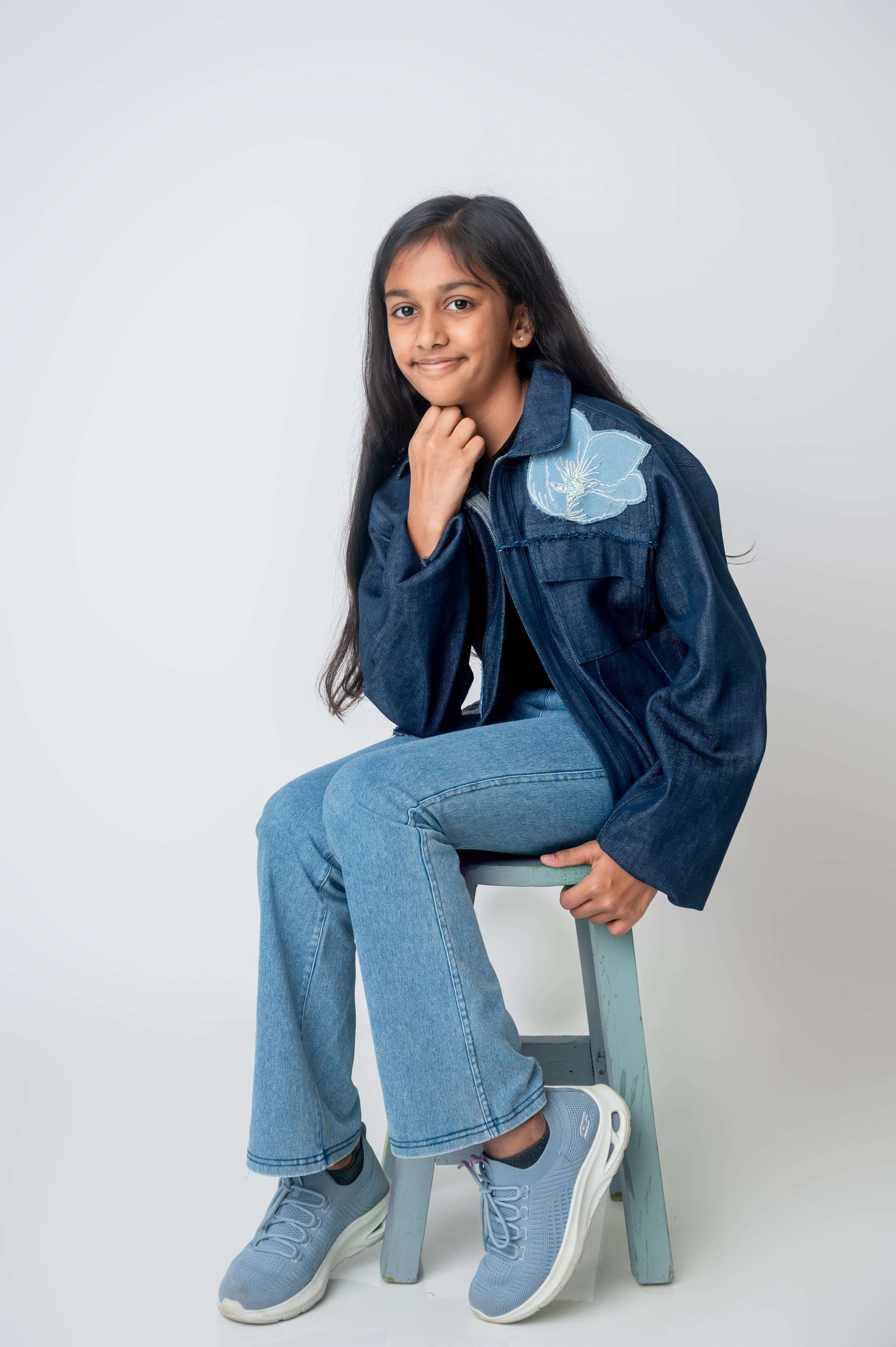 Abstract flower oversize Denim Jacket-2
