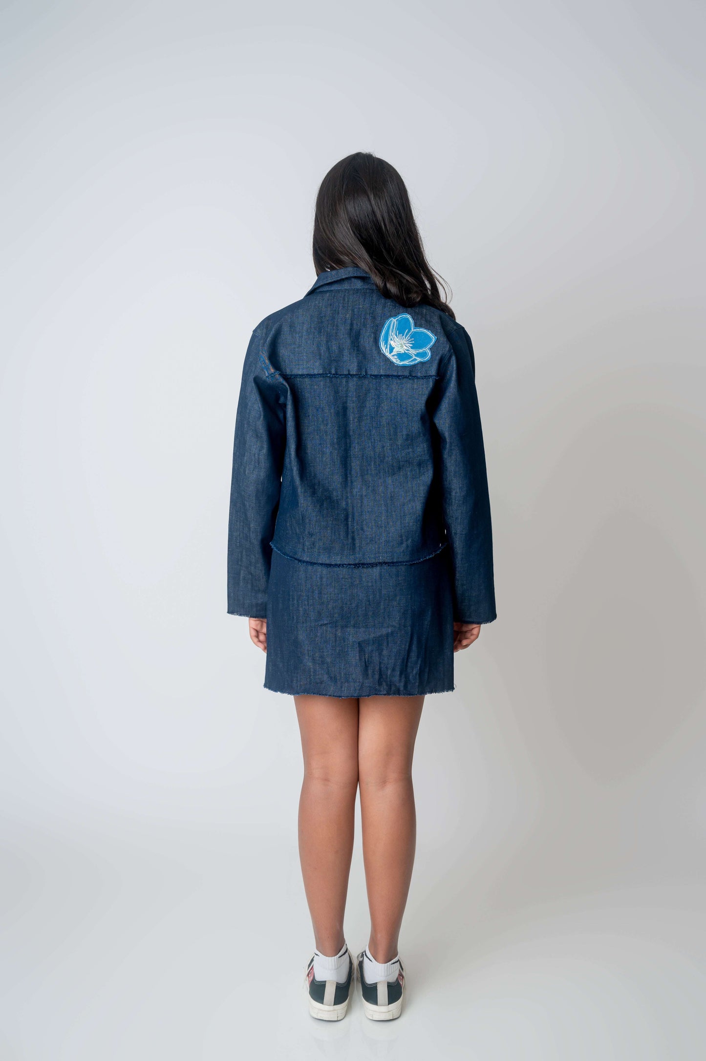Abstract flower oversize Denim Jacket-4