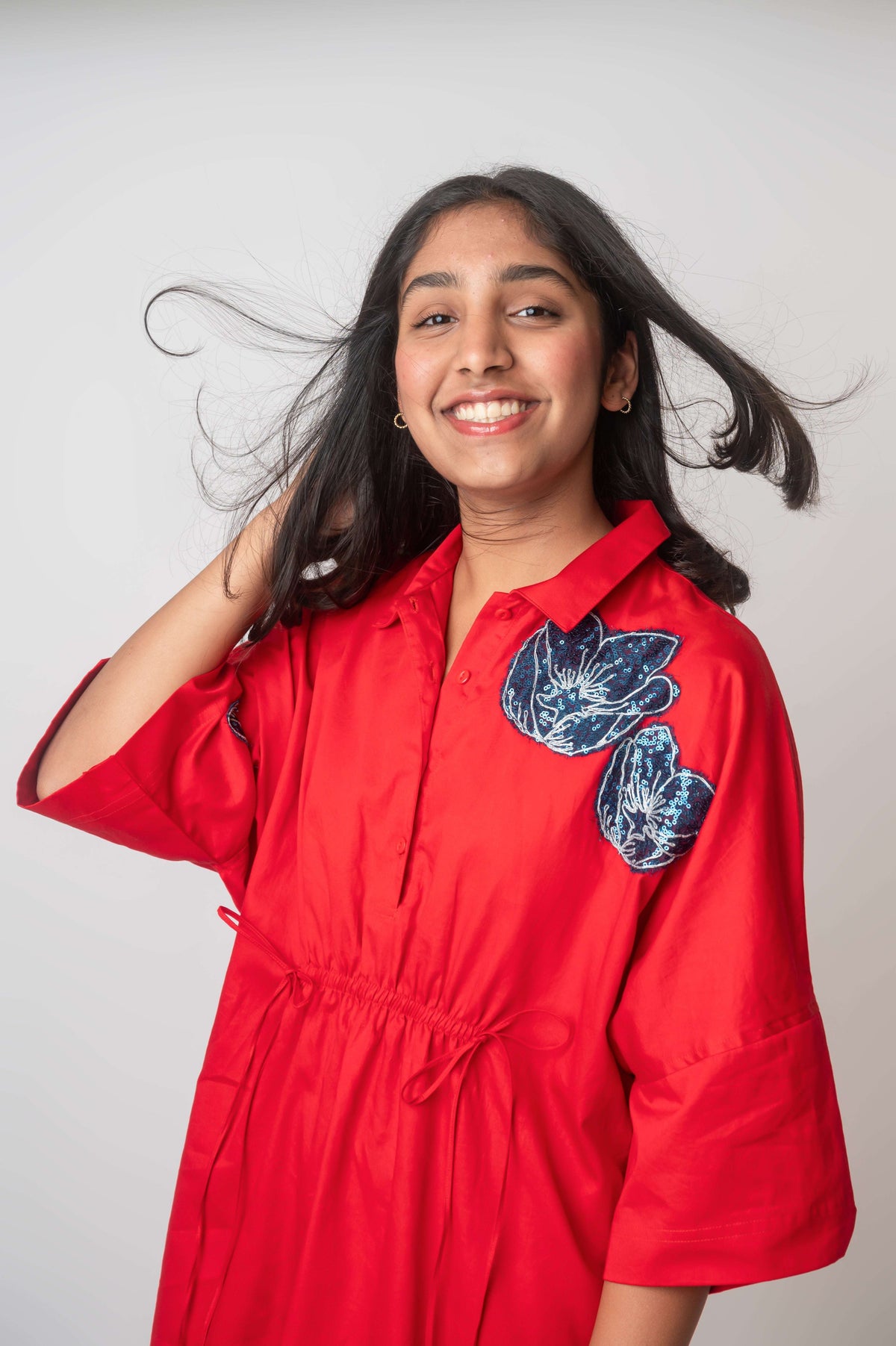 Abstract Flower poplin shirt dress-5