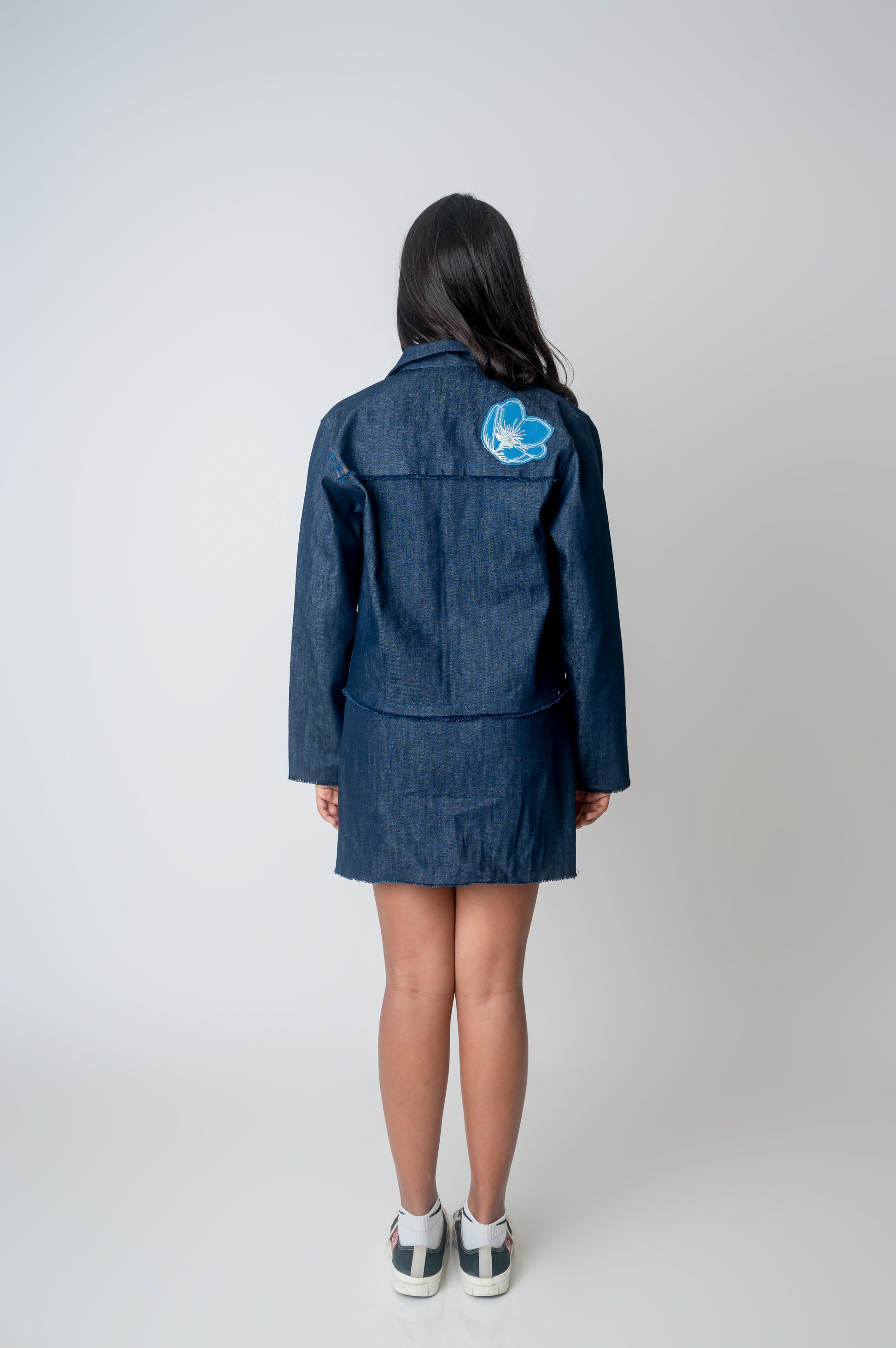 Abstract flower oversize Denim Jacket-4