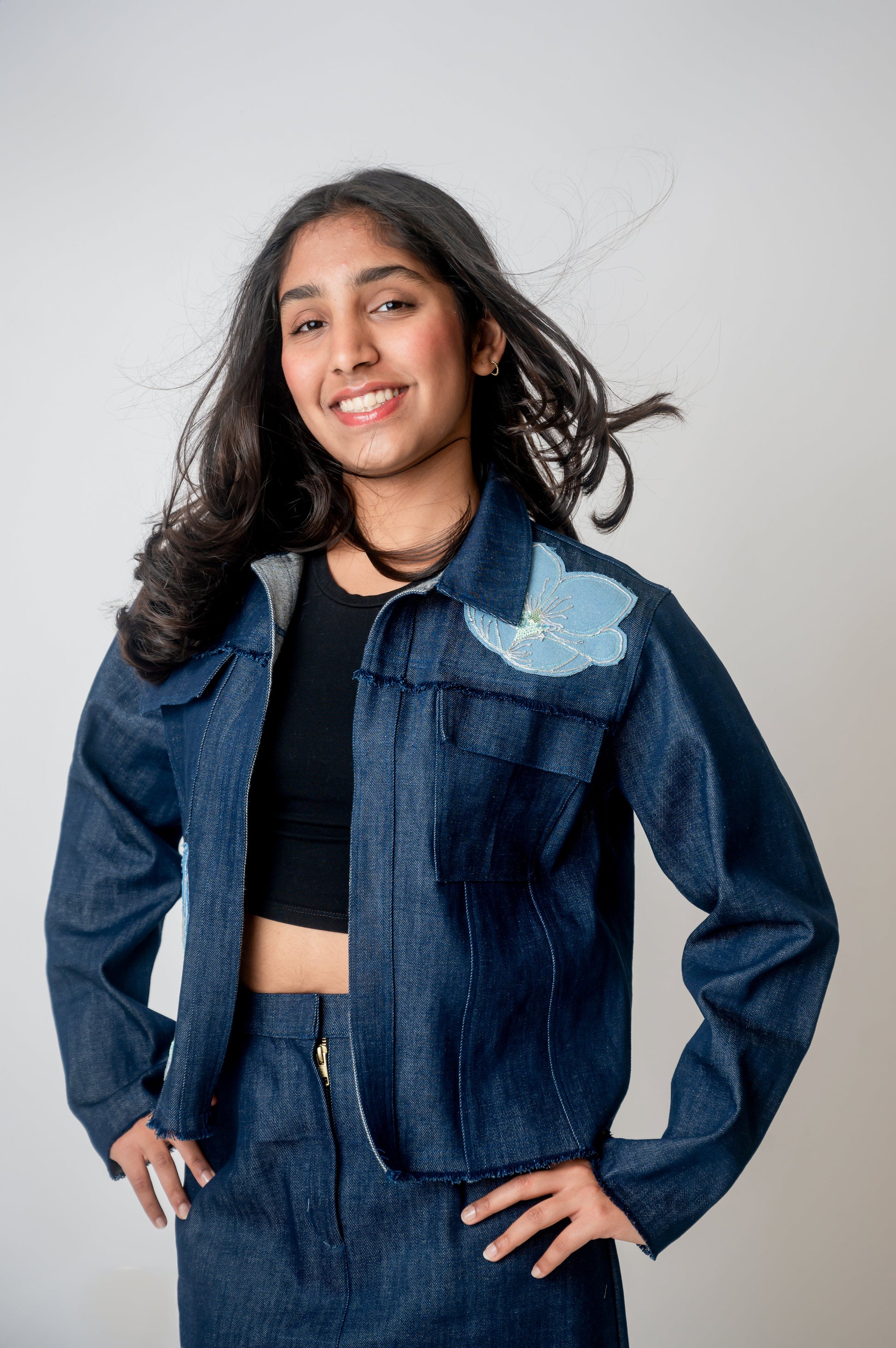 Abstract flower oversize Denim Jacket-5