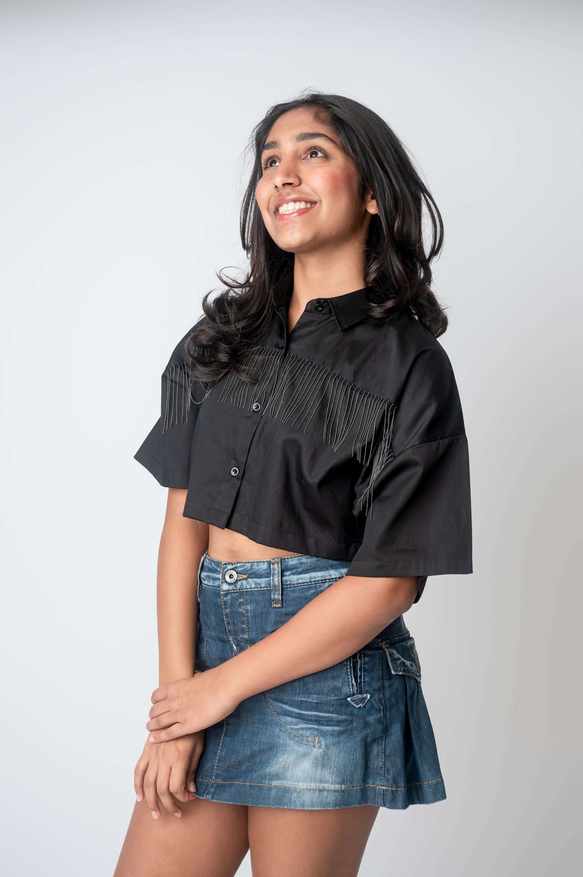 All-around fringe cropped poplin shirt-3