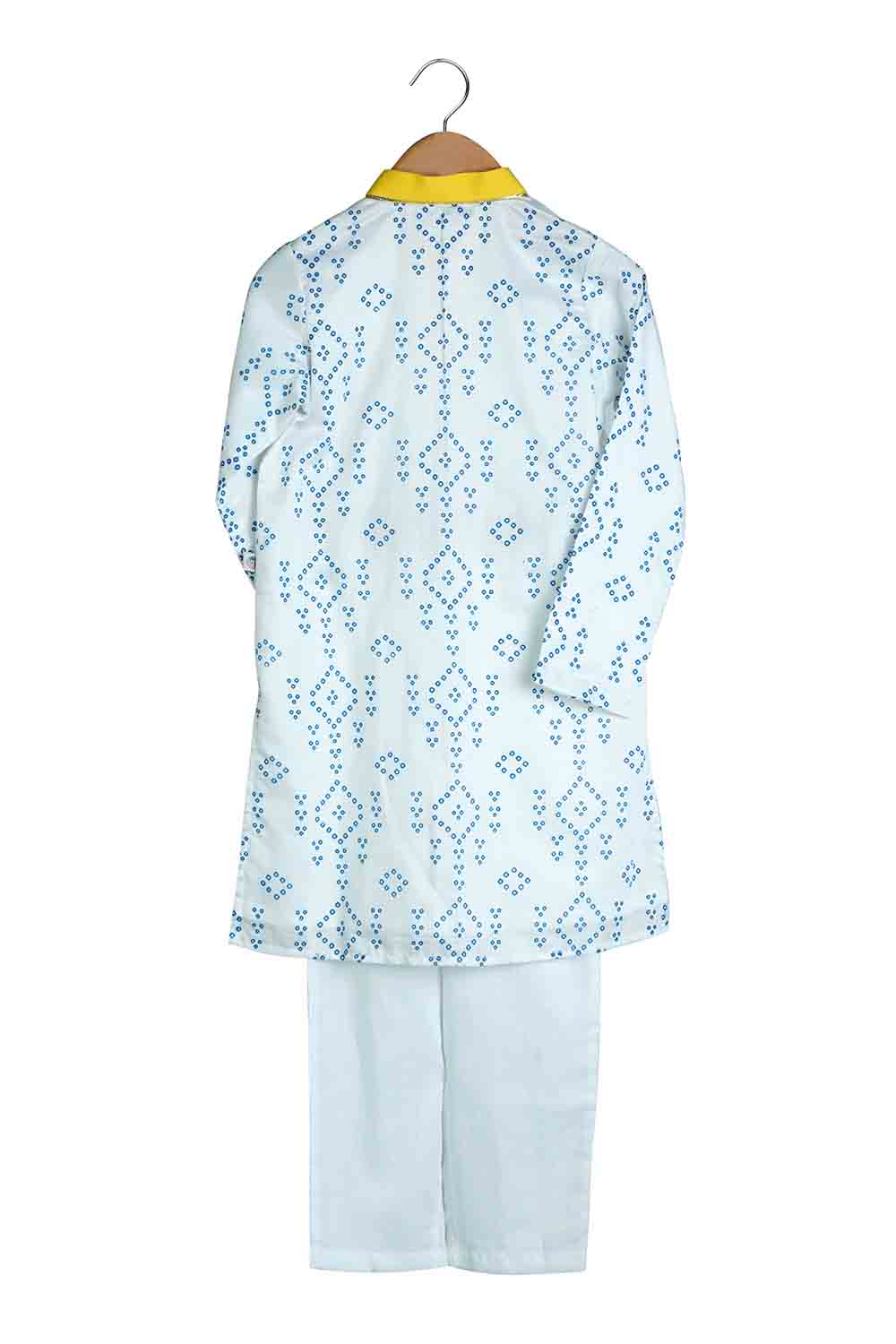 Cobalt embroidered motif Bandhej kurta for boys