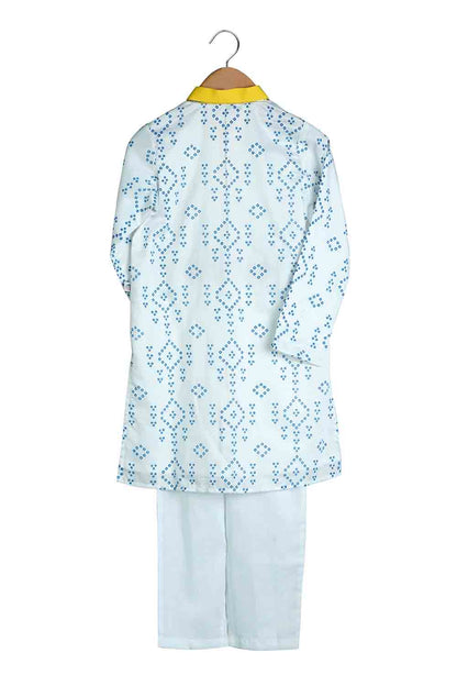 Cobalt embroidered motif Bandhej kurta for boys