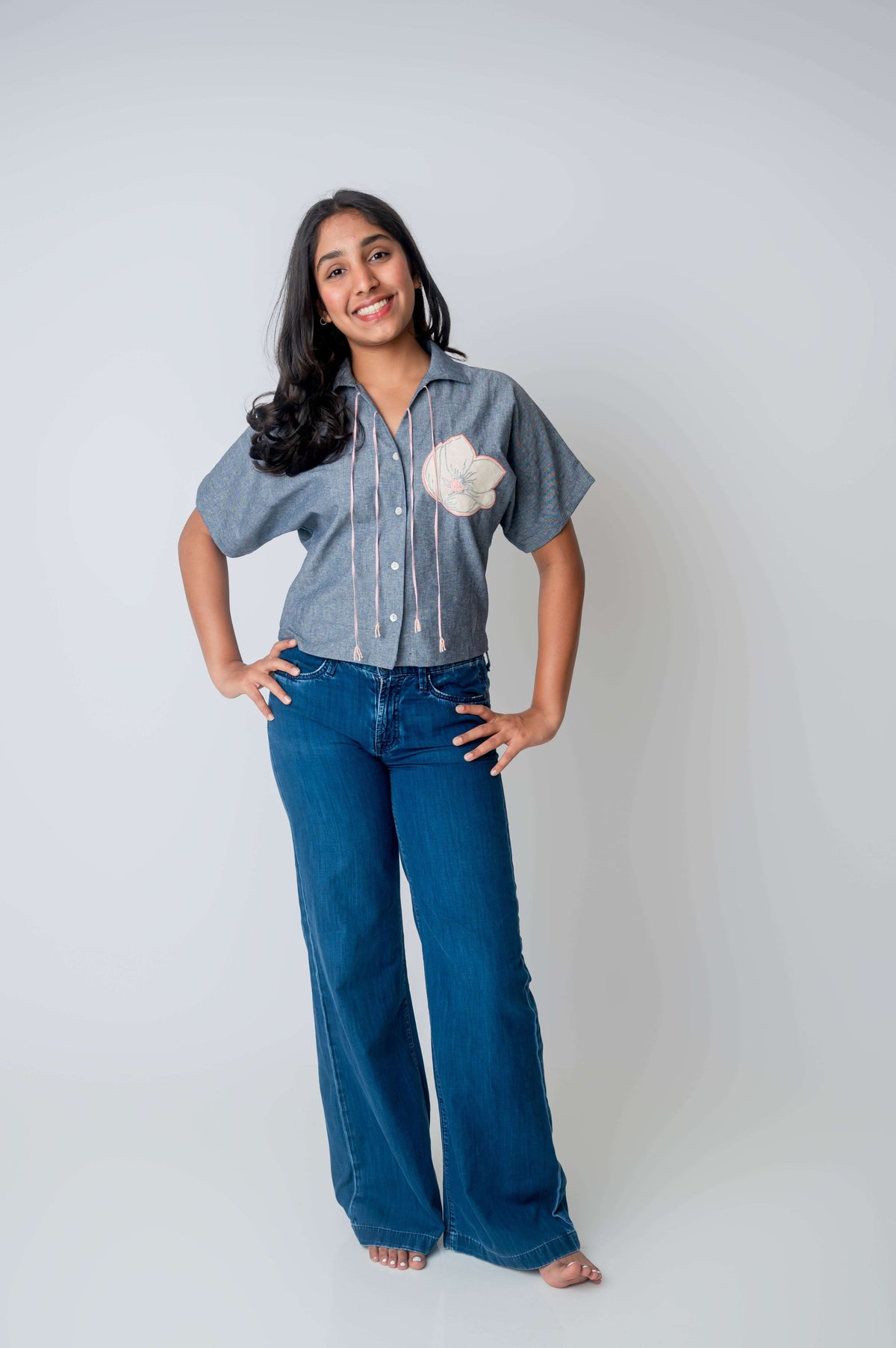 Contrast accent Chambray shirt-2