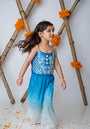 Cobalt Embroidered crop top with shaded pants for girls
