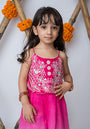 Fuschia Embroidered crop top with shaded pants for girls