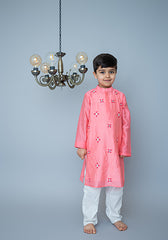 Coral All over embroidered kurta set for infant boys