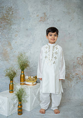 Ivory Mirror embroidery kurta set for infant boys