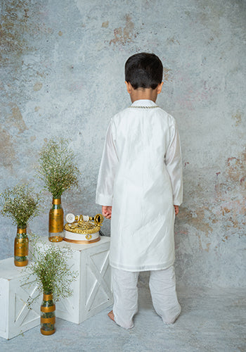 Ivory Mirror embroidery kurta set for boys