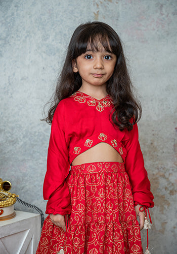 Ruby Stylish crop top with tiered lehnga for girls