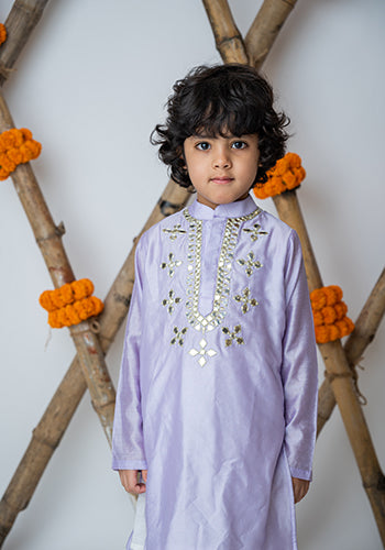 Lilac Mirror embroidery kurta set for infant boys