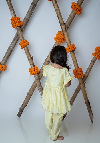 Lemon Mirror embroidery dhoti set for infant girls