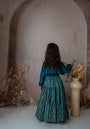 Teal Stylish crop top with tiered lehnga for girls
