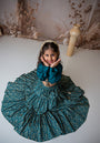 Teal Stylish crop top with tiered lehnga for girls