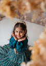 Teal Stylish crop top with tiered lehnga for girls