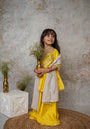 Yellow Mirror embroidery cut out sharara with dupatta for girls