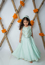 Sea green Mirror embroidery halter lehnga for infant girls