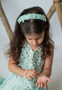 Sea green Mirror embroidery halter lehnga for infant girls