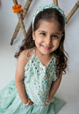 Sea green Mirror embroidery halter lehnga for infant girls