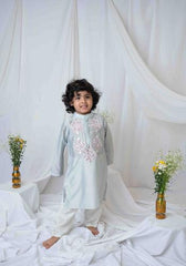Light grey embroidered kurta set for infant boys
