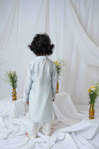 Light grey embroidered kurta set for infant boys