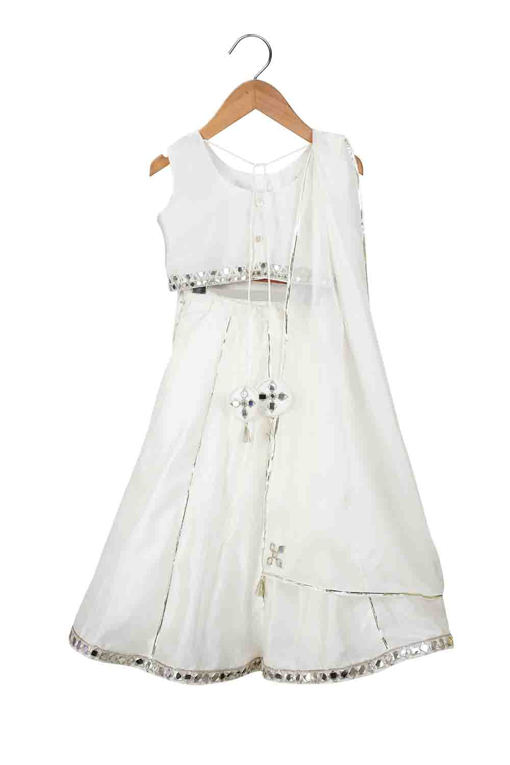 Ivory Mirror embroidery lehnga with dupatta for infant girls