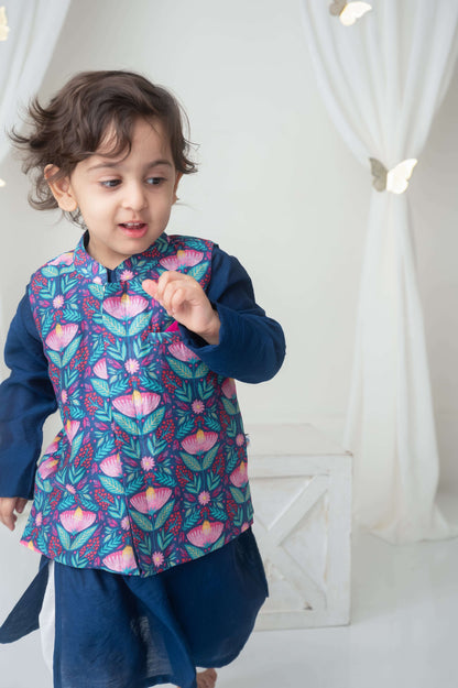 Floral printed bandhgala and kurta set for infant boys