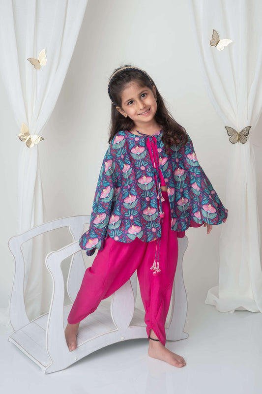 Floral printed cape and dhoti set
