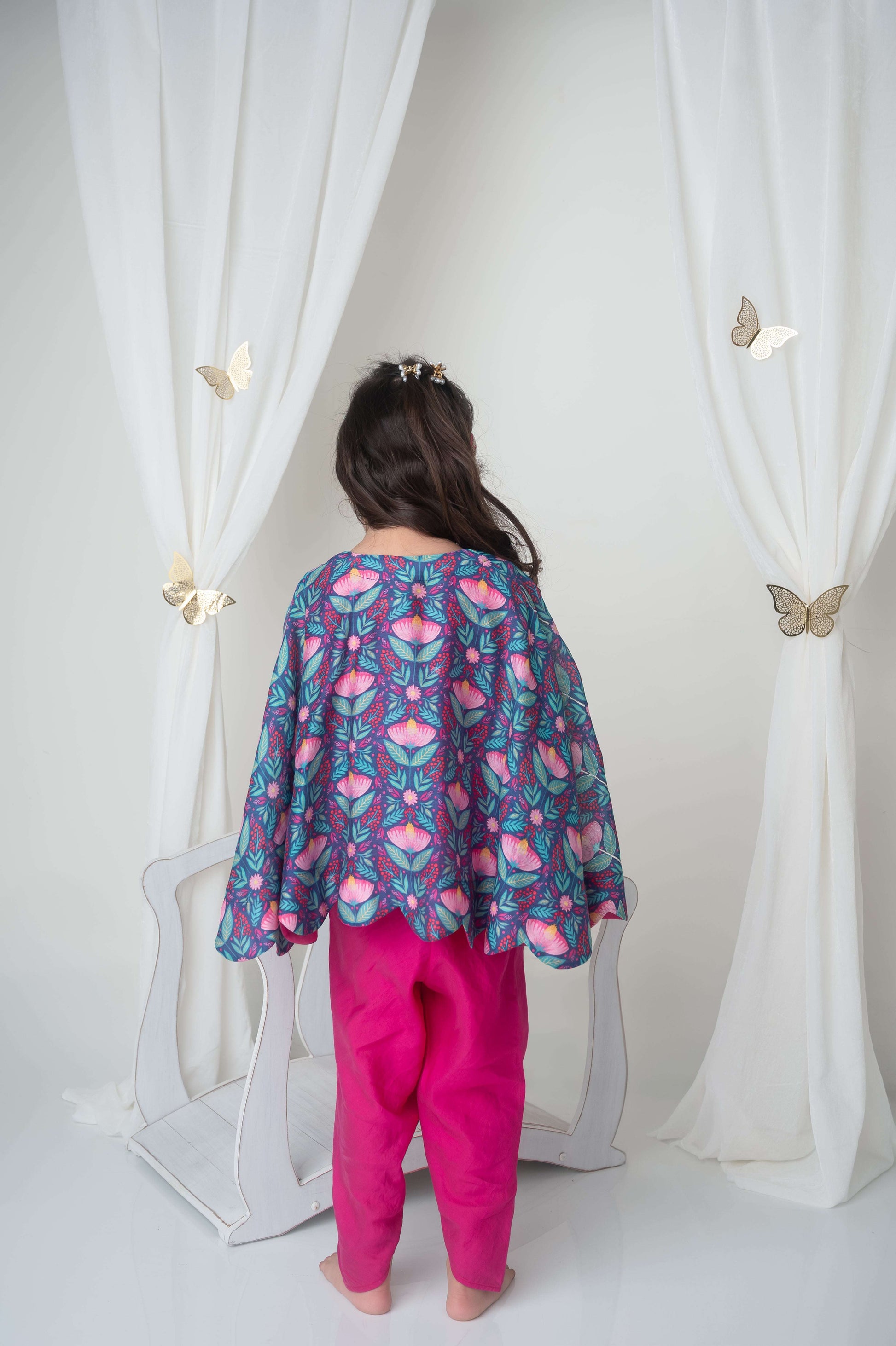 Floral printed cape and dhoti set