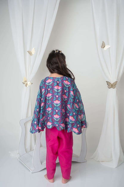 Floral printed cape and dhoti set