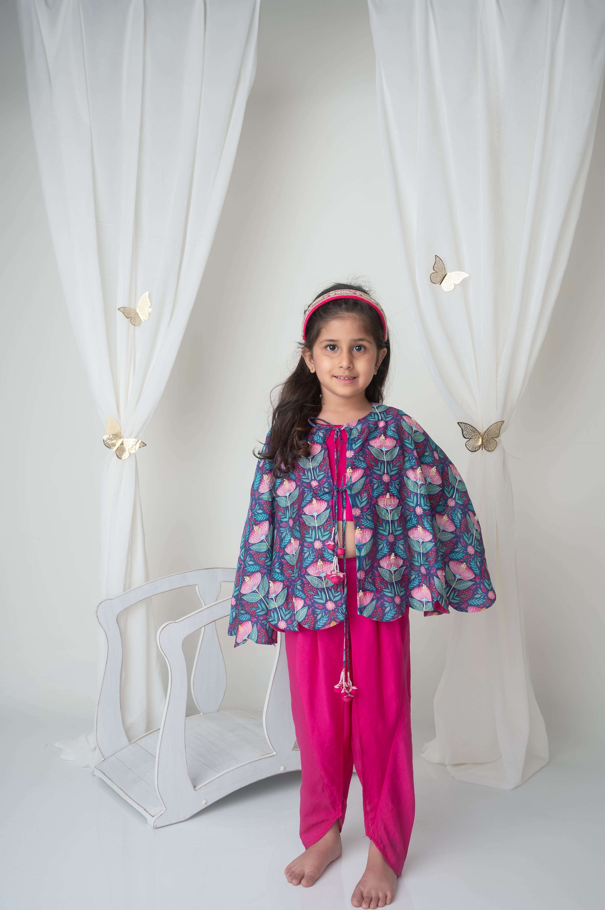Floral printed cape and dhoti set