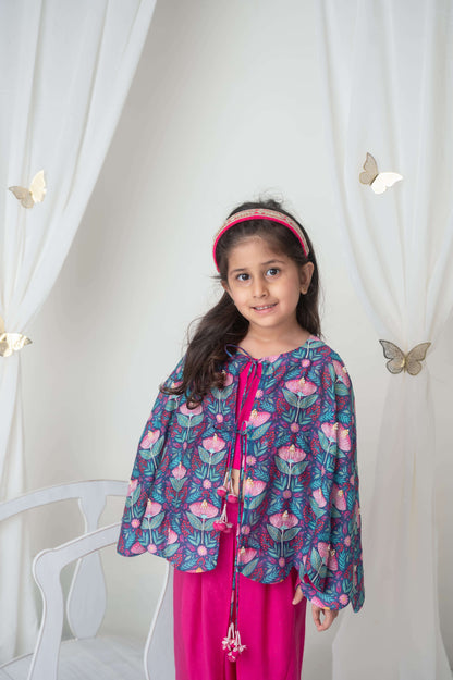 Floral printed cape and dhoti set