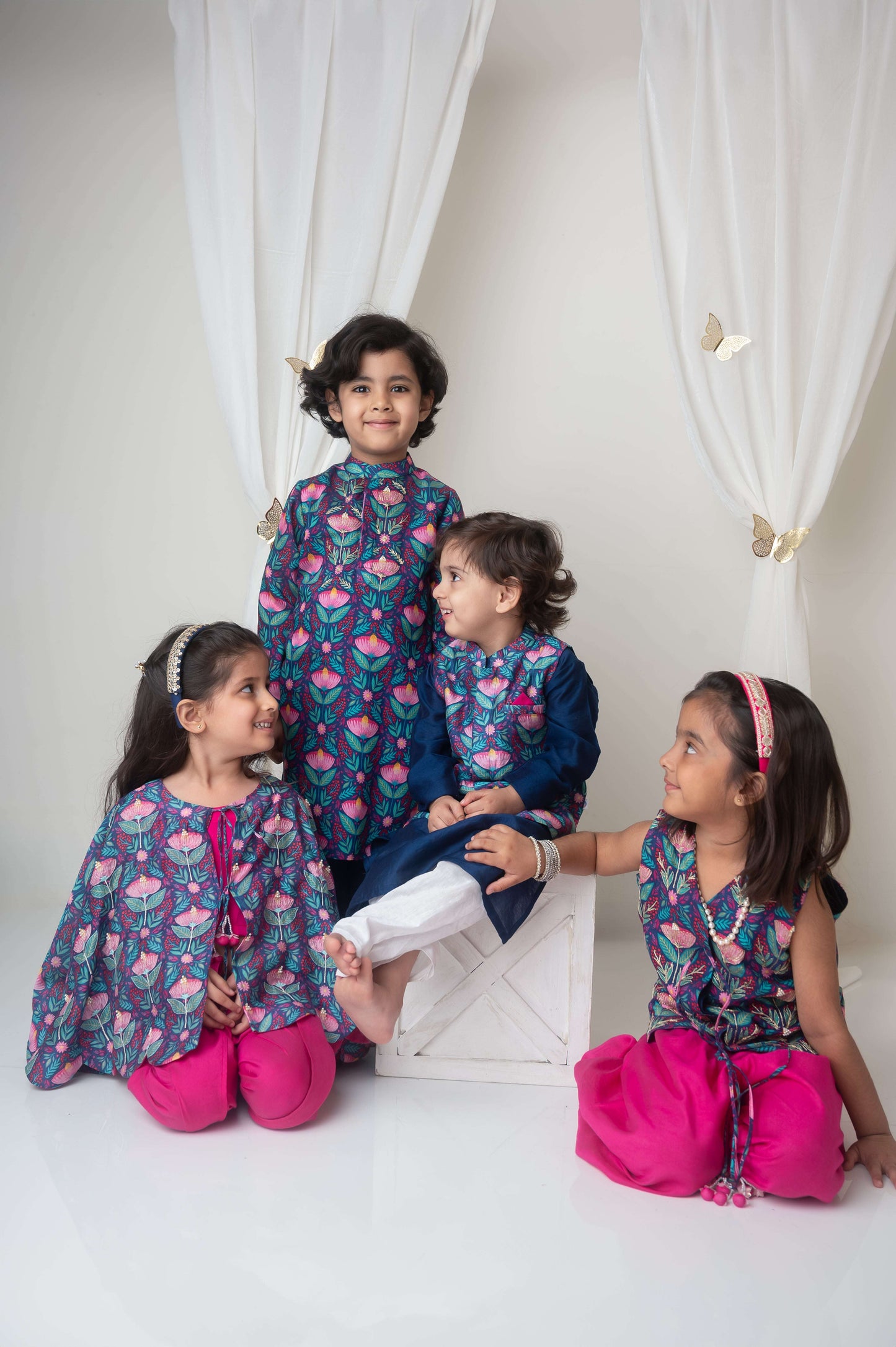 Floral printed bandhgala and kurta set