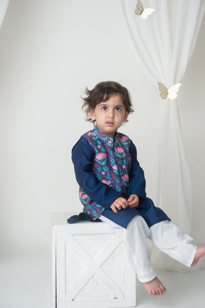Floral printed bandhgala and kurta set for infant boys