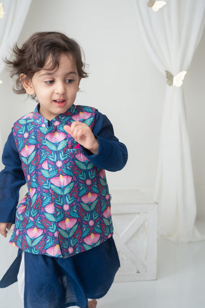 Floral printed bandhgala and kurta set for infant boys